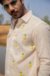 Buy_Runit Gupta_Yellow Cotton Linen Embroidered Cutdana Pineapple Panel Shirt _Online_at_Aza_Fashions