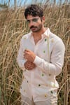 Shop_Runit Gupta_Pink Cotton Linen Embroidered Cutdana Avocado Shirt  _at_Aza_Fashions