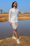 Runit Gupta_White Cotton Linen Dyed Panel Shacket  _Online_at_Aza_Fashions