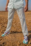 Runit Gupta_Blue Cotton Linen Embroidered Bead Evil Eye Pant  _Online_at_Aza_Fashions