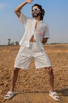 Runit Gupta_White Enzyme Washed Cotton Embroidered Pintucks Solid Shorts _Online_at_Aza_Fashions