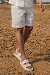 Buy_Runit Gupta_White Enzyme Washed Cotton Embroidered Pintucks Solid Shorts _Online_at_Aza_Fashions