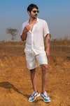 Buy_Runit Gupta_White Enzyme Washed Cotton Solid Flap Pocket Shorts  _at_Aza_Fashions