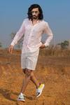 Buy_Runit Gupta_White Enzyme Washed Cotton Solid Side Flap Pocket Shorts  _at_Aza_Fashions