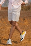 Shop_Runit Gupta_White Enzyme Washed Cotton Solid Side Flap Pocket Shorts  _at_Aza_Fashions