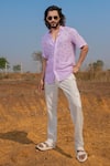 Buy_Runit Gupta_White Cotton Linen Solid Straight Pyjama  _at_Aza_Fashions