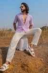 Shop_Runit Gupta_White Cotton Linen Solid Straight Pyjama  _at_Aza_Fashions