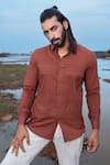 Buy_Runit Gupta_Brown Enzyme Washed Cotton Hand Dyed Pleated Shirt  _at_Aza_Fashions