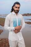 Runit Gupta_White Enzyme Washed Cotton Patch Ombre Shirt_Online_at_Aza_Fashions