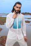 Shop_Runit Gupta_White Enzyme Washed Cotton Patch Ombre Shirt_Online_at_Aza_Fashions