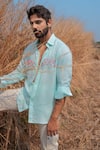 Runit Gupta_Blue Tencel Fruit Beads Embroidered Shirt  _at_Aza_Fashions