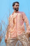 Shop_Runit Gupta_Pink Tencel Kiwi Beads Embroidered Shirt  _at_Aza_Fashions