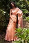 Buy_Parshya_Orange Blouse Net Embroidery Floral Asymmetric Pre-draped Saree And Set _at_Aza_Fashions