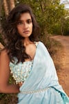 Buy_Parshya_Blue Blouse Viscose Flat Silk Hand Embroidery Self Pre-draped Saree And Set _Online_at_Aza_Fashions