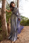 Buy_Parshya_Blue Blouse Viscose Flat Chiffon Lurex Pre-draped Saree And Set _at_Aza_Fashions