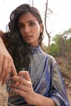 Parshya_Blue Blouse Viscose Flat Chiffon Lurex Pre-draped Saree And Set _at_Aza_Fashions