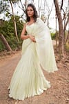 Parshya_Yellow Blouse Viscose Flat Chiffon Lurex Hand Pre-draped Saree And Set _at_Aza_Fashions