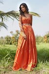 Buy_Parshya_Orange Gown Viscose Satin Jacquard Hand Embroidery Self Design Scoop With Belt _at_Aza_Fashions