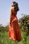 Shop_Parshya_Orange Gown Viscose Satin Jacquard Hand Embroidery Self Design Scoop With Belt _at_Aza_Fashions