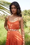 Buy_Parshya_Orange Gown Viscose Satin Jacquard Hand Embroidery Self Design Scoop With Belt _Online_at_Aza_Fashions