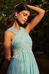 Buy_Parshya_Blue Gown Viscose Chiffon Lurex Hand Embroidery Stripe Criss Cross  _Online_at_Aza_Fashions