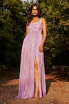 Buy_Parshya_Purple Gown Viscose Chiffon Lurex Embroidery Floral Scoop Neck 3d Placement _at_Aza_Fashions