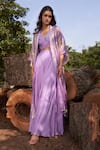 Buy_Parshya_Purple Blouse And Pant Viscose Crepe Georgette Shimmer Finish Cape Flared Set _at_Aza_Fashions