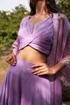 Buy_Parshya_Purple Blouse And Pant Viscose Crepe Georgette Shimmer Finish Cape Flared Set _Online_at_Aza_Fashions