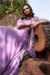 Buy_Parshya_Purple Blouse And Pant Viscose Crepe Georgette Shimmer Finish Cape Flared Set 