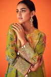 Taavare_Green Tissue Organza Printed Floral Round Kurta With Pant_Online_at_Aza_Fashions