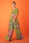 Buy_Taavare_Green Organza Printed Floral V Neck Blossom Jumpsuit_at_Aza_Fashions