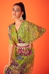 Shop_Taavare_Green Organza Printed Floral V Neck Blossom Jumpsuit_at_Aza_Fashions