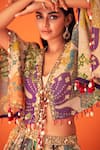Buy_Taavare_Multi Color Tissue Organza Floral Print Short Kaftan Lehenga Set_Online_at_Aza_Fashions