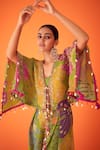 Taavare_Green Tissue Organza Printed Floral Kaftan Open Botanic Short Pant Set _Online_at_Aza_Fashions