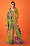 Buy_Taavare_Green Organza Printed Floral Kaftan Open Flower Flared Sharara Set _at_Aza_Fashions