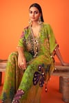 Shop_Taavare_Green Organza Printed Floral Kaftan Open Flower Flared Sharara Set _at_Aza_Fashions