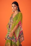 Taavare_Green Organza Printed Floral Kaftan Open Flower Flared Sharara Set _Online_at_Aza_Fashions