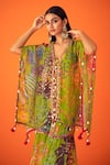 Buy_Taavare_Green Organza Printed Floral Kaftan Open Flower Flared Sharara Set _Online_at_Aza_Fashions