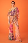 Buy_Taavare_Peach Organza Printed Floral Kaftan Crystal Embellished Bell Bottom Pant Set_at_Aza_Fashions