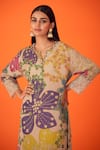 Taavare_Multi Color Tissue Organza Printed Floral Notched Bright Kurta With Pant _Online_at_Aza_Fashions