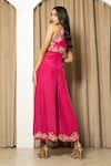 MEHAK SHARMA_Pink Crepe Hand Embroidered Chid Round Neck Floral Jaal Jumpsuit _Online_at_Aza_Fashions