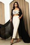 Shop_MEHAK SHARMA_White Georgette Hand Embroidered Floral Applique Cape Open Bustier Pant Set _Online_at_Aza_Fashions