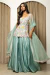 Buy_MEHAK SHARMA_Blue Satin Organza Hand Embroidered Zari And Cut Dana Work Kurta Sharara Set _at_Aza_Fashions