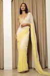 Buy_MEHAK SHARMA_Yellow Georgette Hand Embroidered Cut Dana Work Leaf Ombre Saree And Blouse Set_at_Aza_Fashions