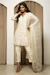 Buy_MEHAK SHARMA_White Bamberg Silk Hand Embroidered Cut Dana Work V Neck Kurta Pant Set _at_Aza_Fashions