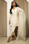 Buy_MEHAK SHARMA_White Bamberg Silk Hand Embroidered Cut Dana Work V Neck Kurta Pant Set _Online_at_Aza_Fashions