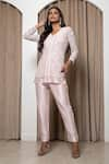 Buy_MEHAK SHARMA_Pink Bamberg Silk Hand Embroidered Chid Jacket V Neck Pant Set _at_Aza_Fashions