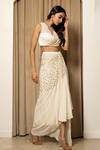 Shop Mehak Sharma White Net, Georgette, Satin Sequins, Embroidery Bustier And Draped Skirt Set at Aza Fashions Shop_Mehak Sharma_White Net, Georgette, Satin Sequins, Embroidery Bustier And Draped Skirt Set _at_Aza_Fashions
