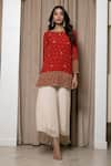Buy_MEHAK SHARMA_Orange Georgette Embroidery Zari Round Kurta And Flared Pant Set_at_Aza_Fashions