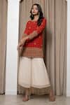 Shop_MEHAK SHARMA_Orange Georgette Embroidery Zari Round Kurta And Flared Pant Set_Online_at_Aza_Fashions